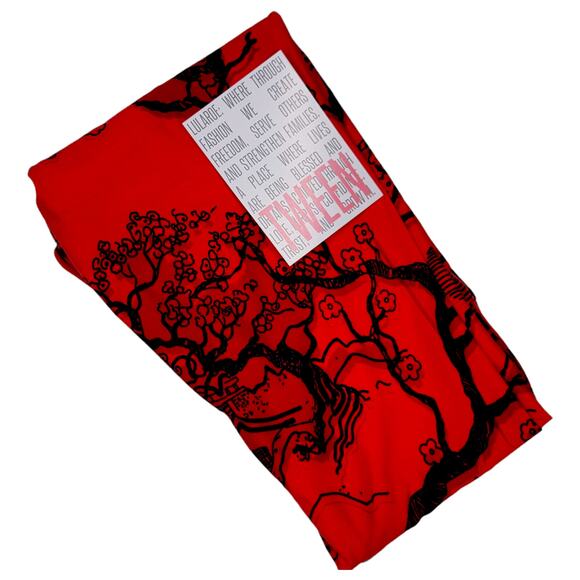LuLaRoe Tween Leggings Red Black Pagoda Cherry Blossom Lunar New Year Asian Soft - Picture 2 of 8